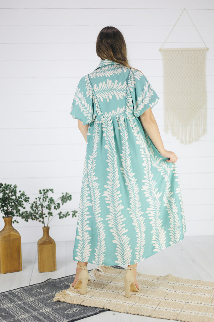 Nevada Print Midi Dress- Mint