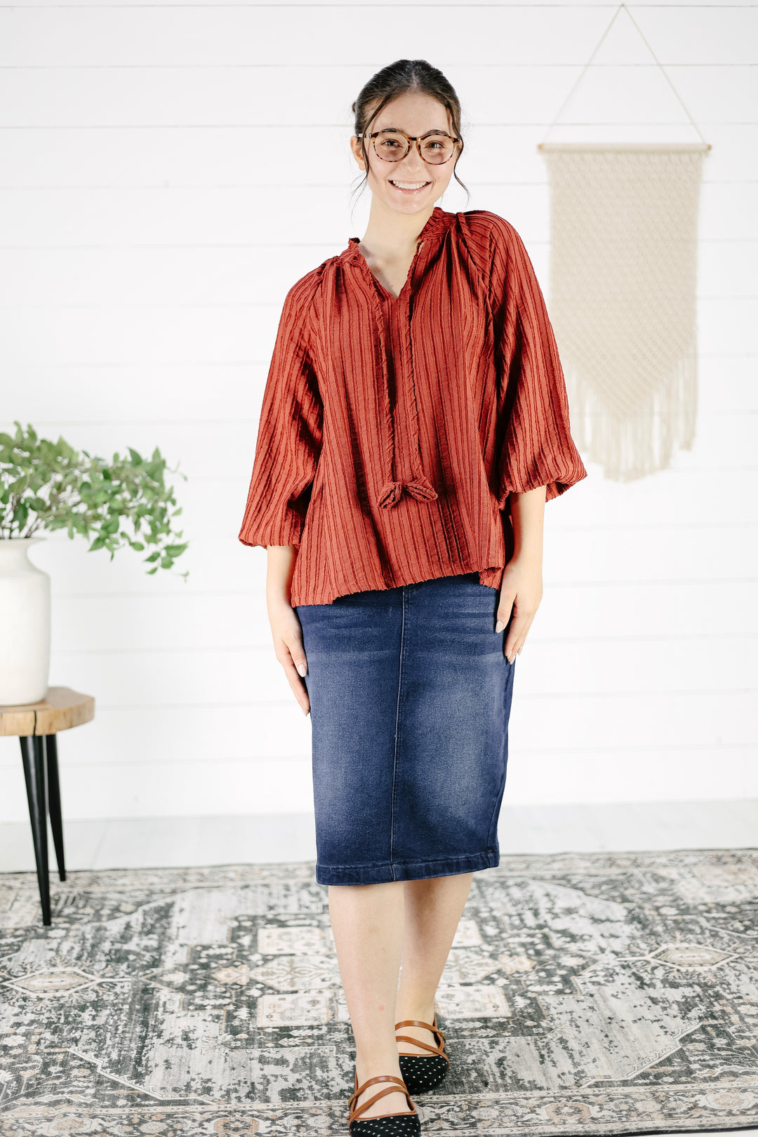 LeAnn Textured Blouse - Rust