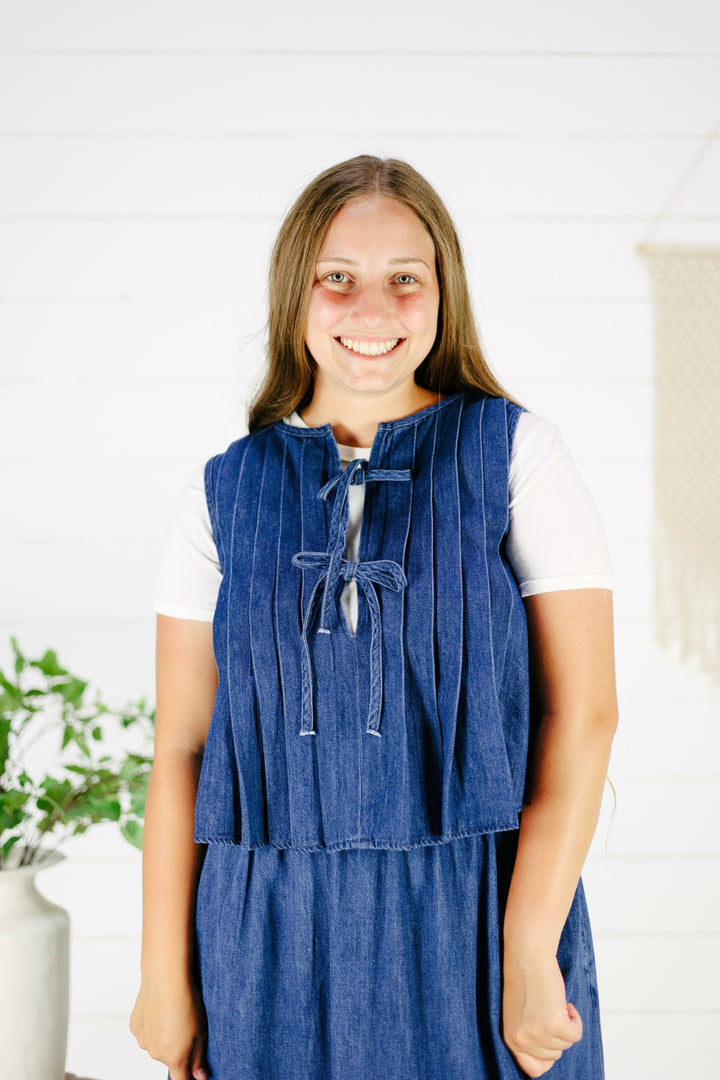 Brielle Front Tie Vest- Denim