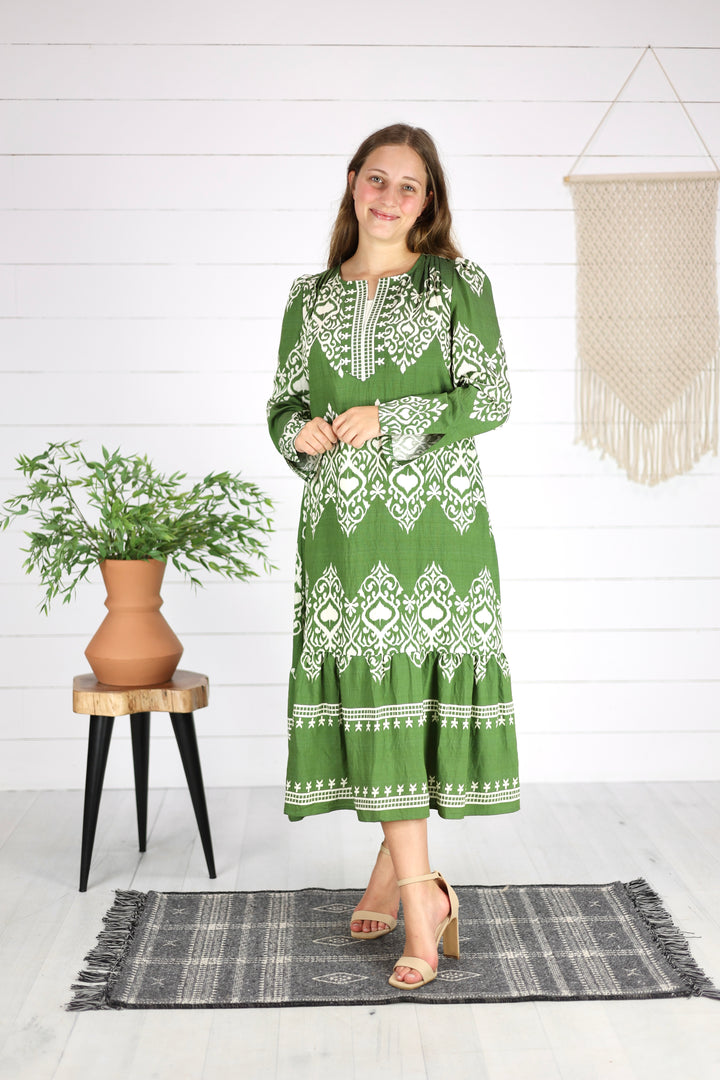 Molly Print Midi Dress- Olive