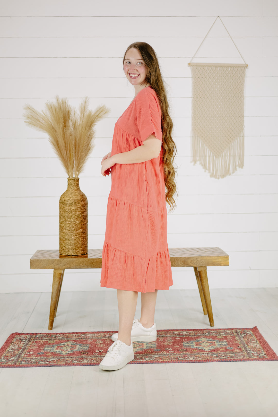 Silas Midi Dress - Apricot/Final Sale