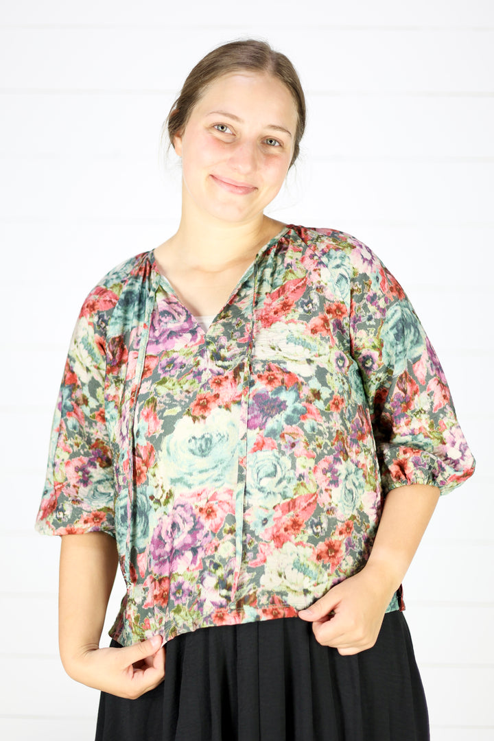 Claudette Floral Blouse-Teal