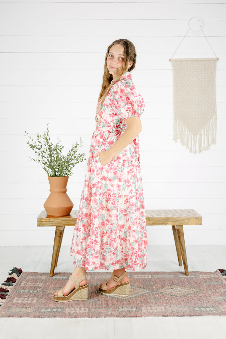 Cecelia Floral Midi Dress- Pink