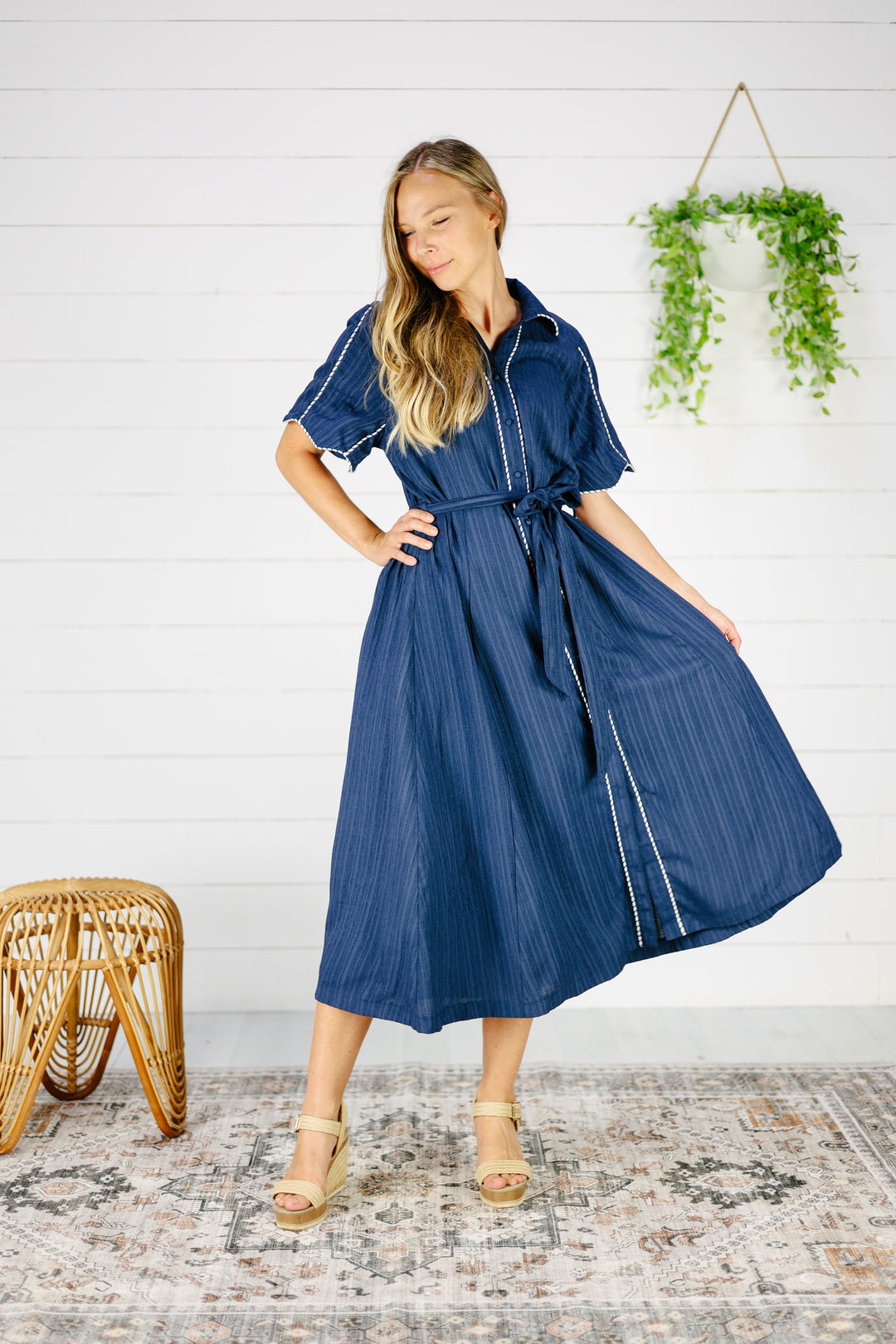 Ginelle Button Down Midi Dress- Navy, Button Down-Nursing Friendly Dress, Summer Dress Small / Navy