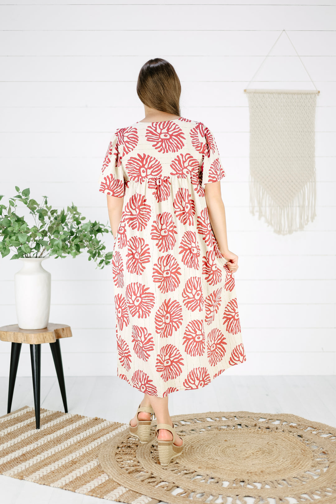 Abbey Print Midi Dress- Red