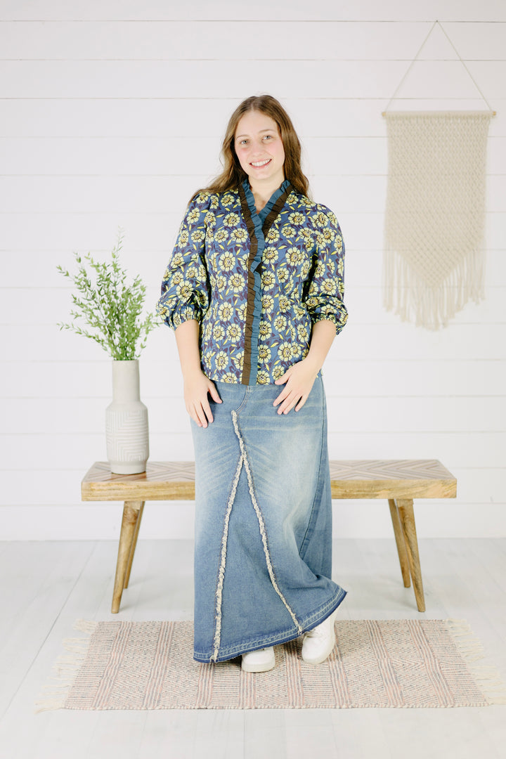 Marlee Floral top- Navy