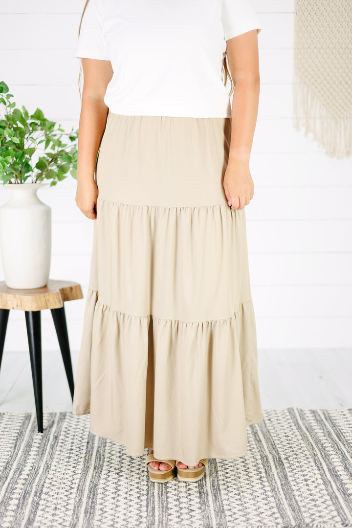 Leah Tiered Maxi Skirt-Taupe