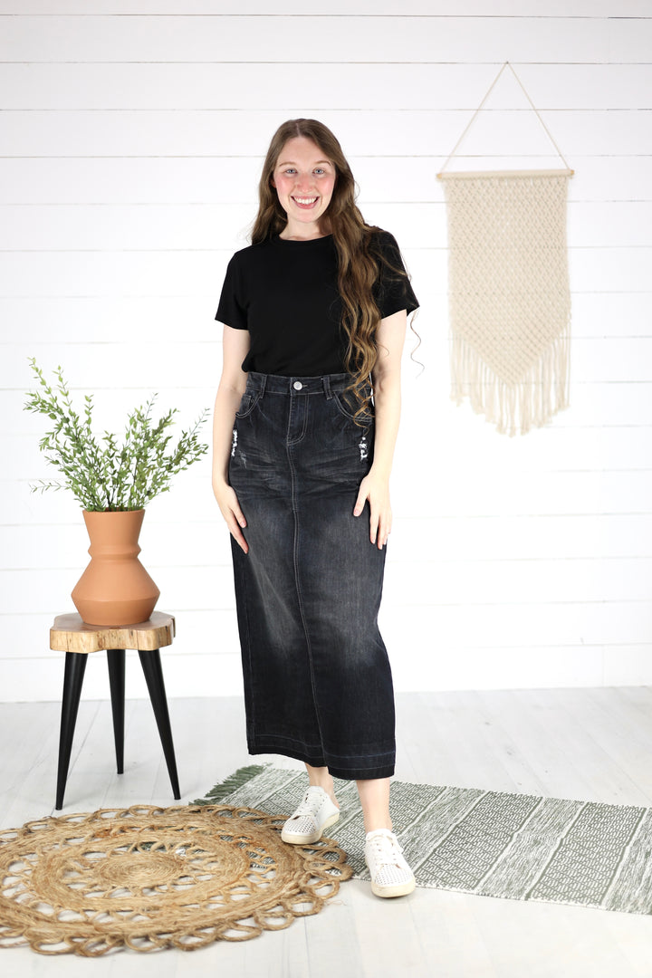Asher Maxi Denim Skirt- Black