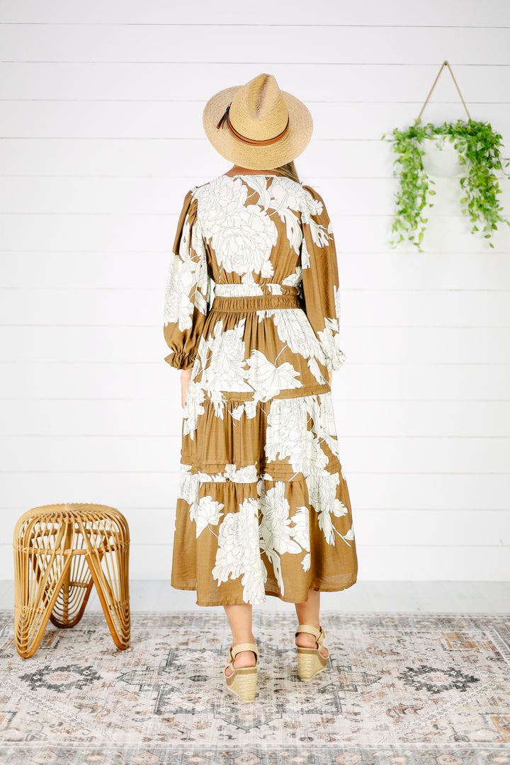 Emery Floral Tiered Dress- Mocha