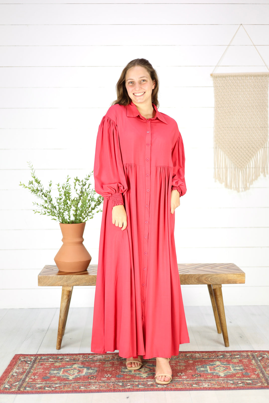 Casey Button Down Maxi Dress- Pink