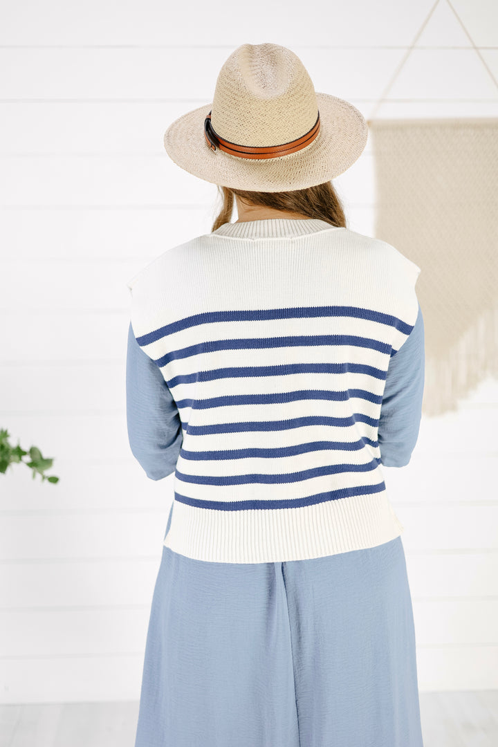 Lane Stripe Sweater- Lt. Navy