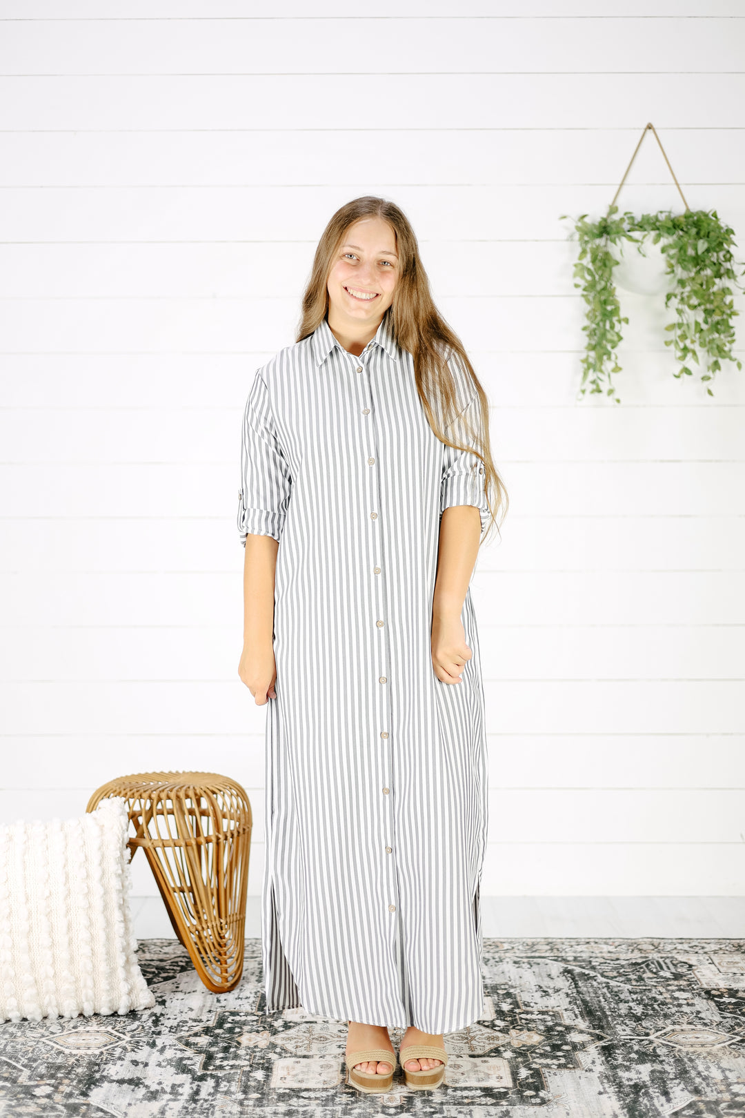 Byron Stripe Shirttail Maxi Dress- Black