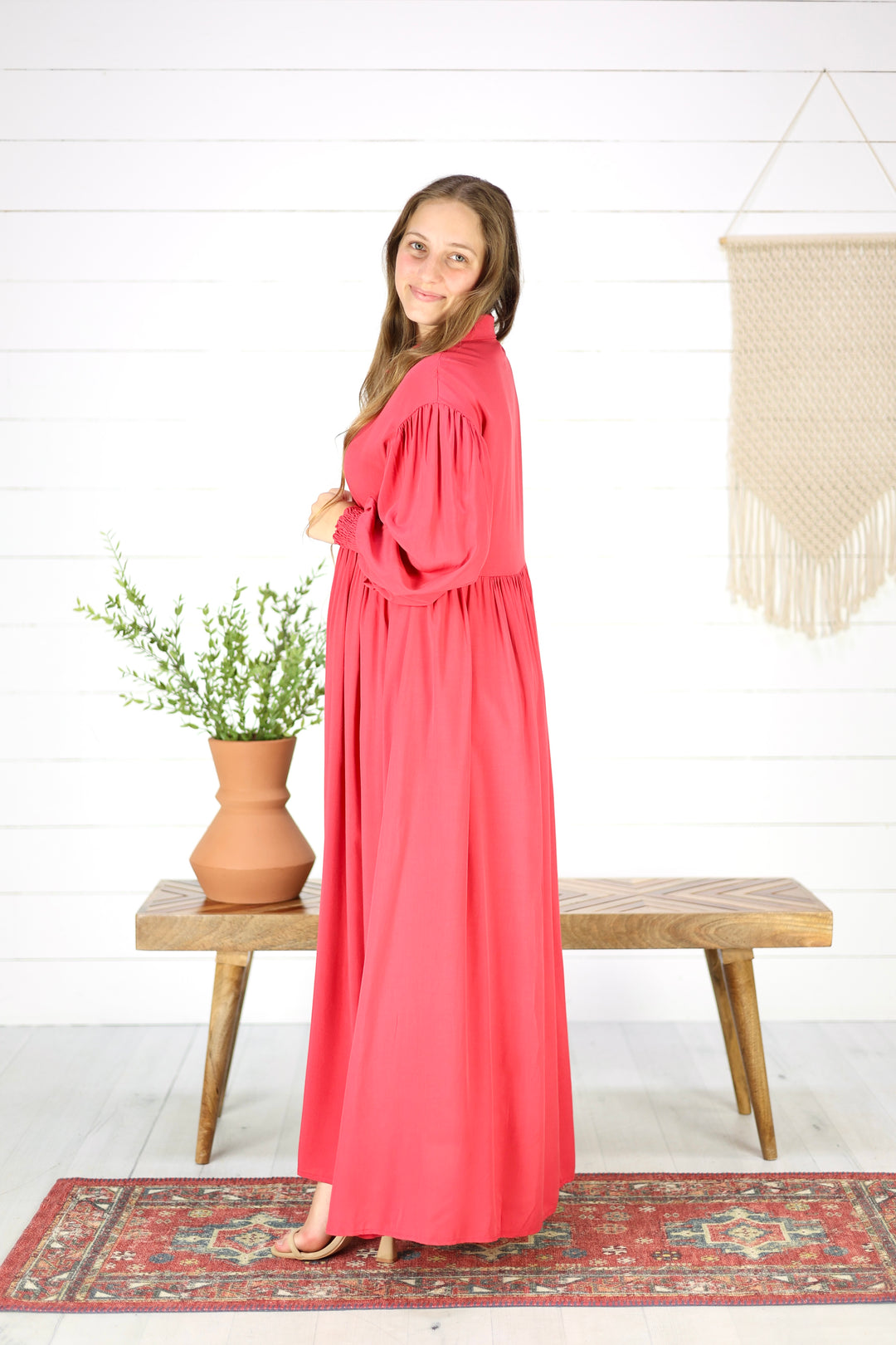 Casey Button Down Maxi Dress- Pink