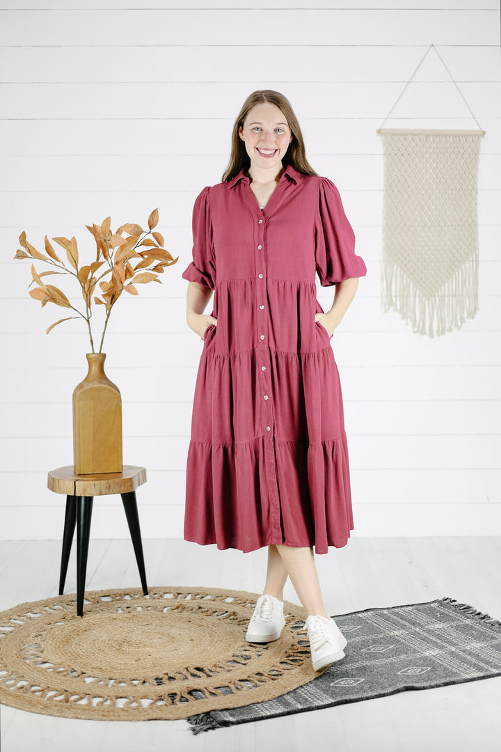 Olivia Midi Dress - Berry/Final Sale