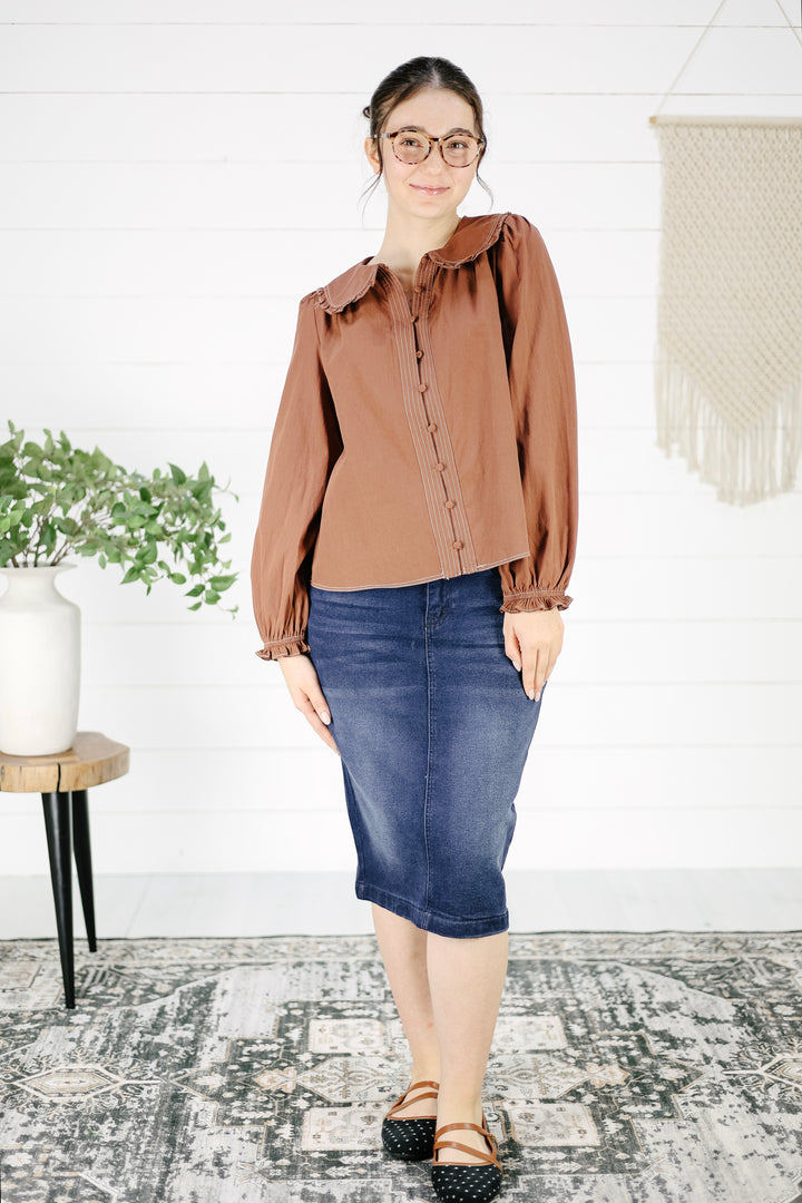 Angelia Collar Blouse - Mocha