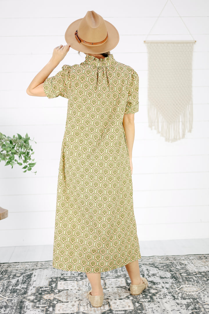 Kris Button Down Midi Dress-Matcha
