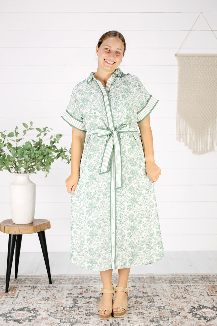 Jeanie Floral Midi Dress- Green
