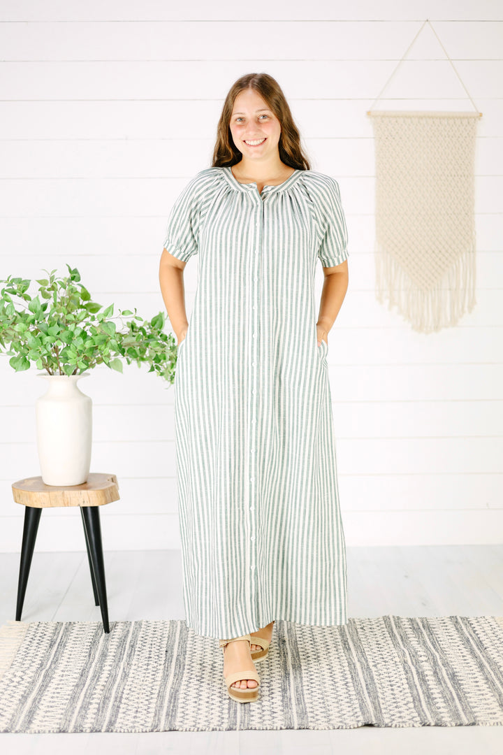 Kinslee Stripe Maxi Dress-Green