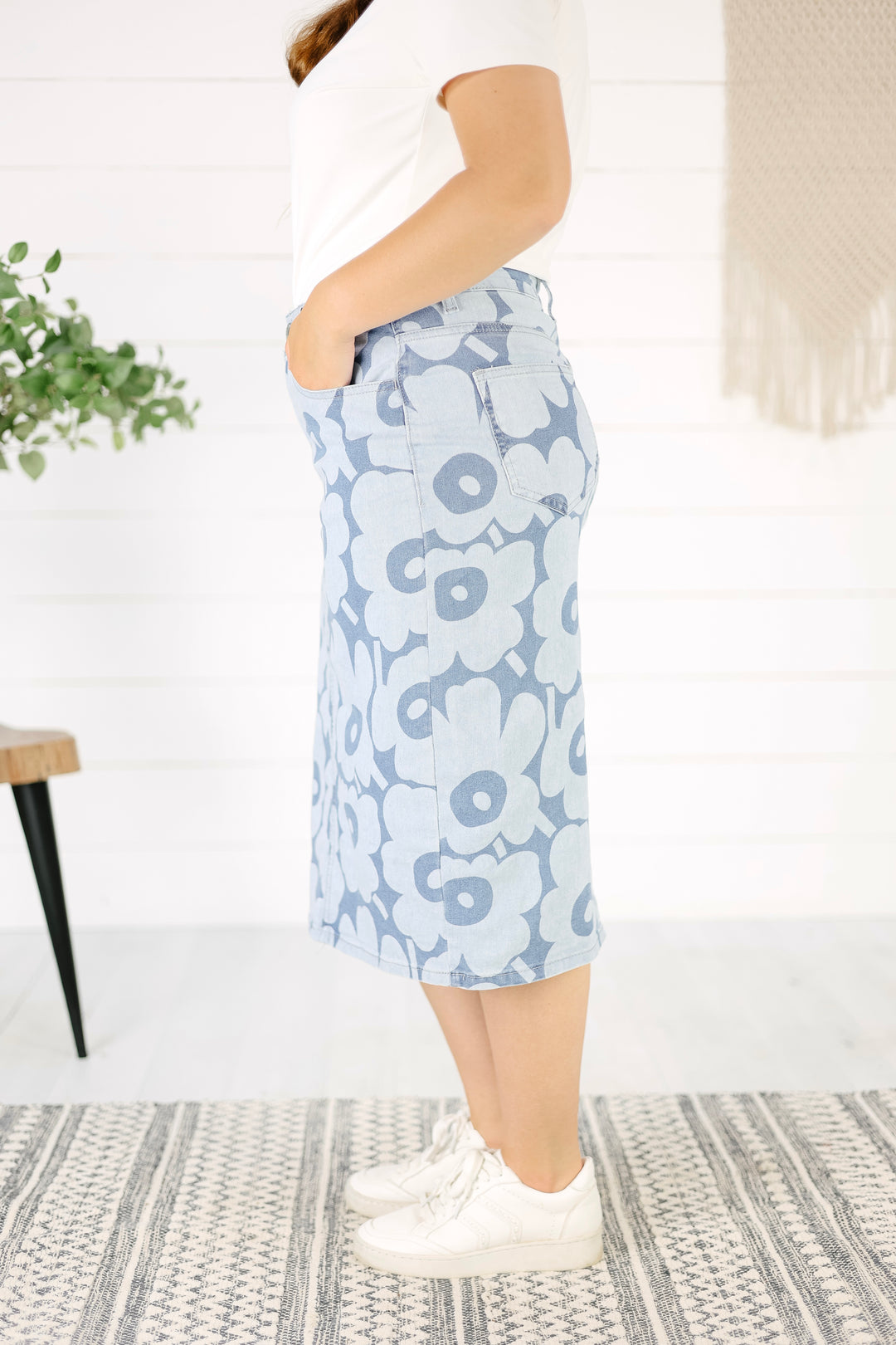 Kaine Flower Denim Skirt-Light