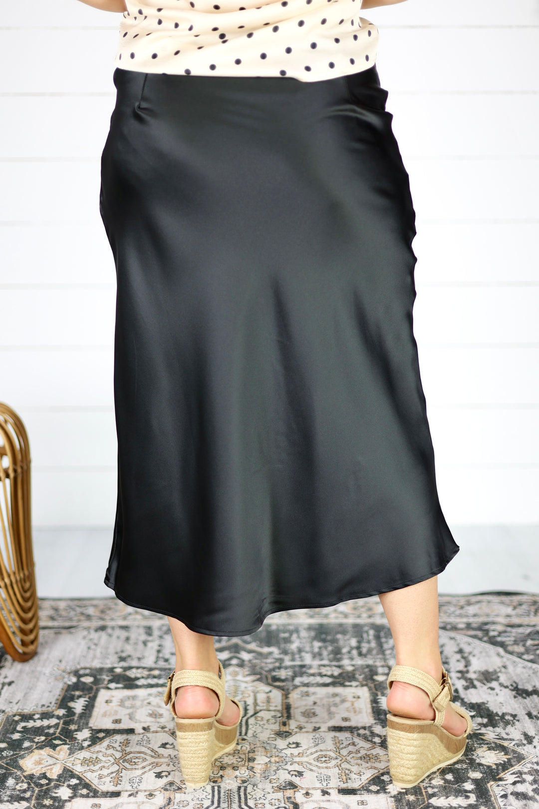 Boston Satin Midi Skirt-Black