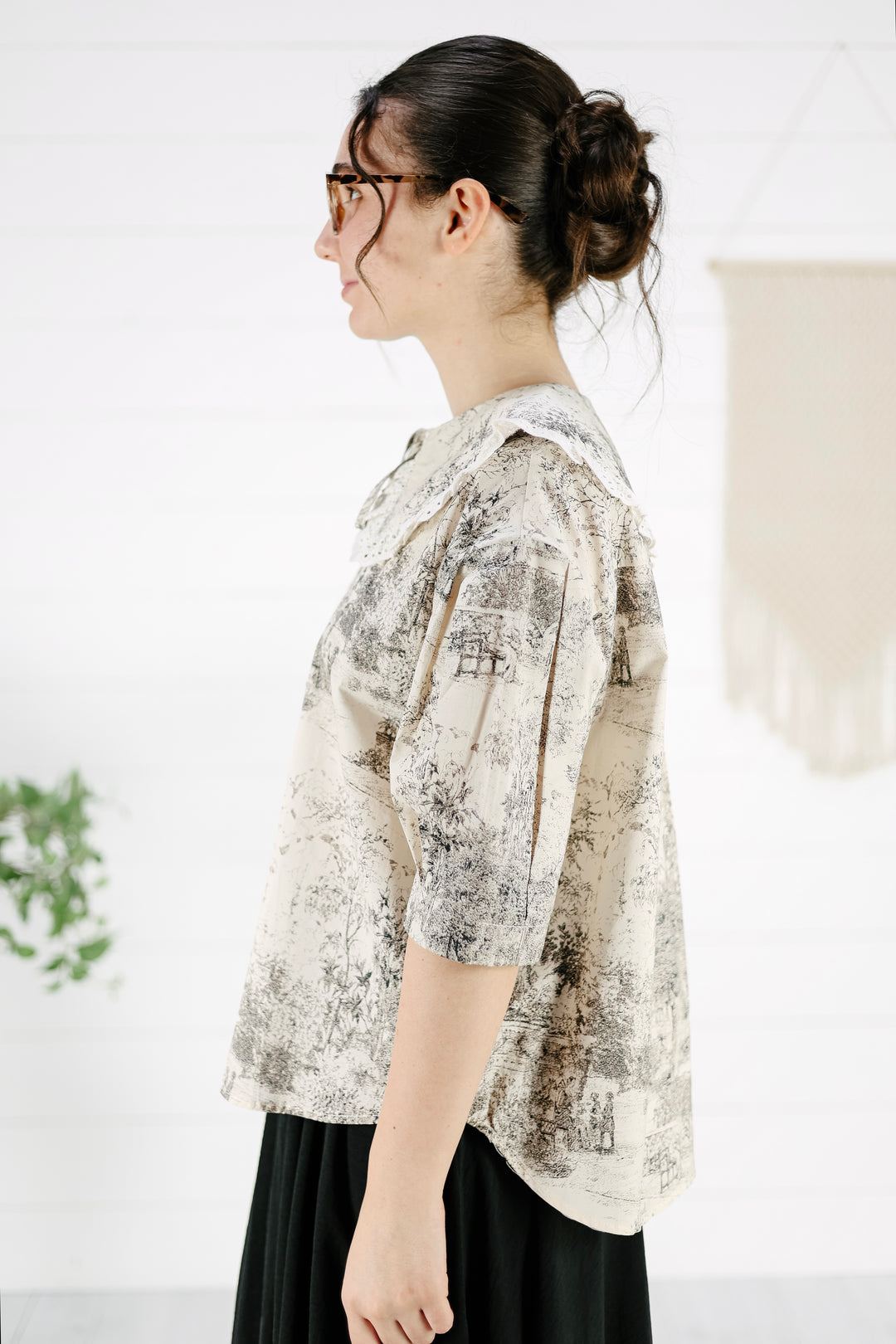 Lucie Lace Trimmed Blouse - Gray
