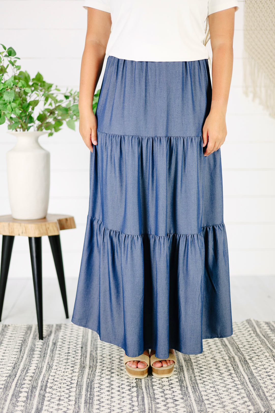 Leah Tiered Maxi Skirt-Denim