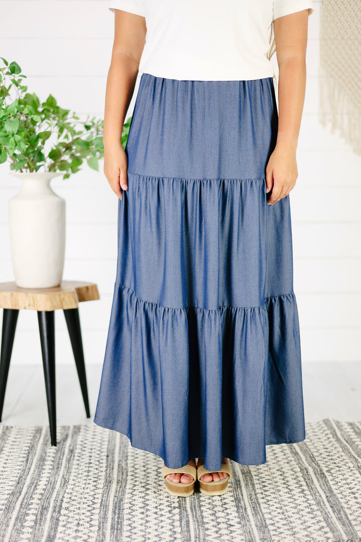 Leah Tiered Maxi Skirt-Denim