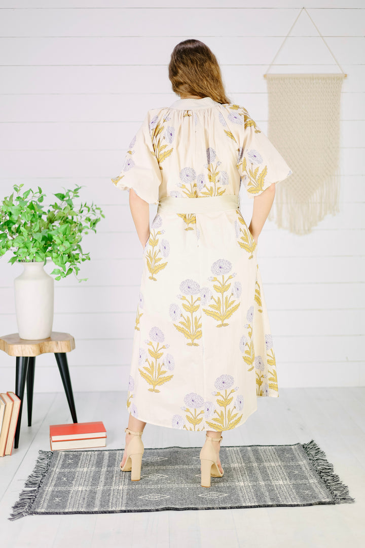 Margaret Floral Midi Dress- Cream