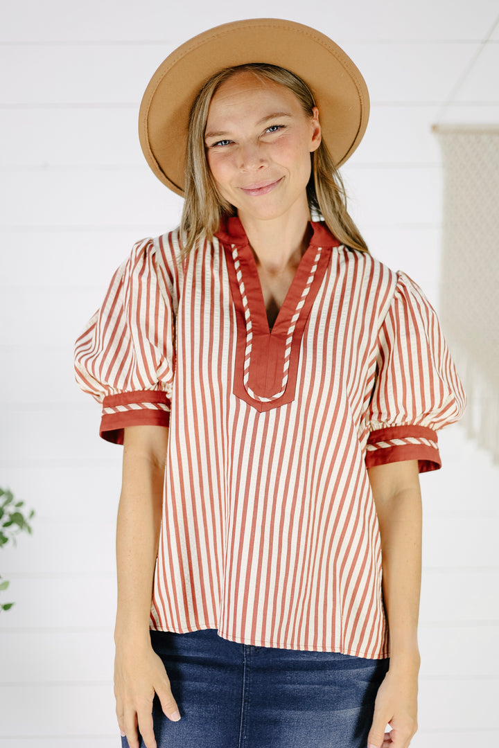 Portia Stripe Blouse- Rust
