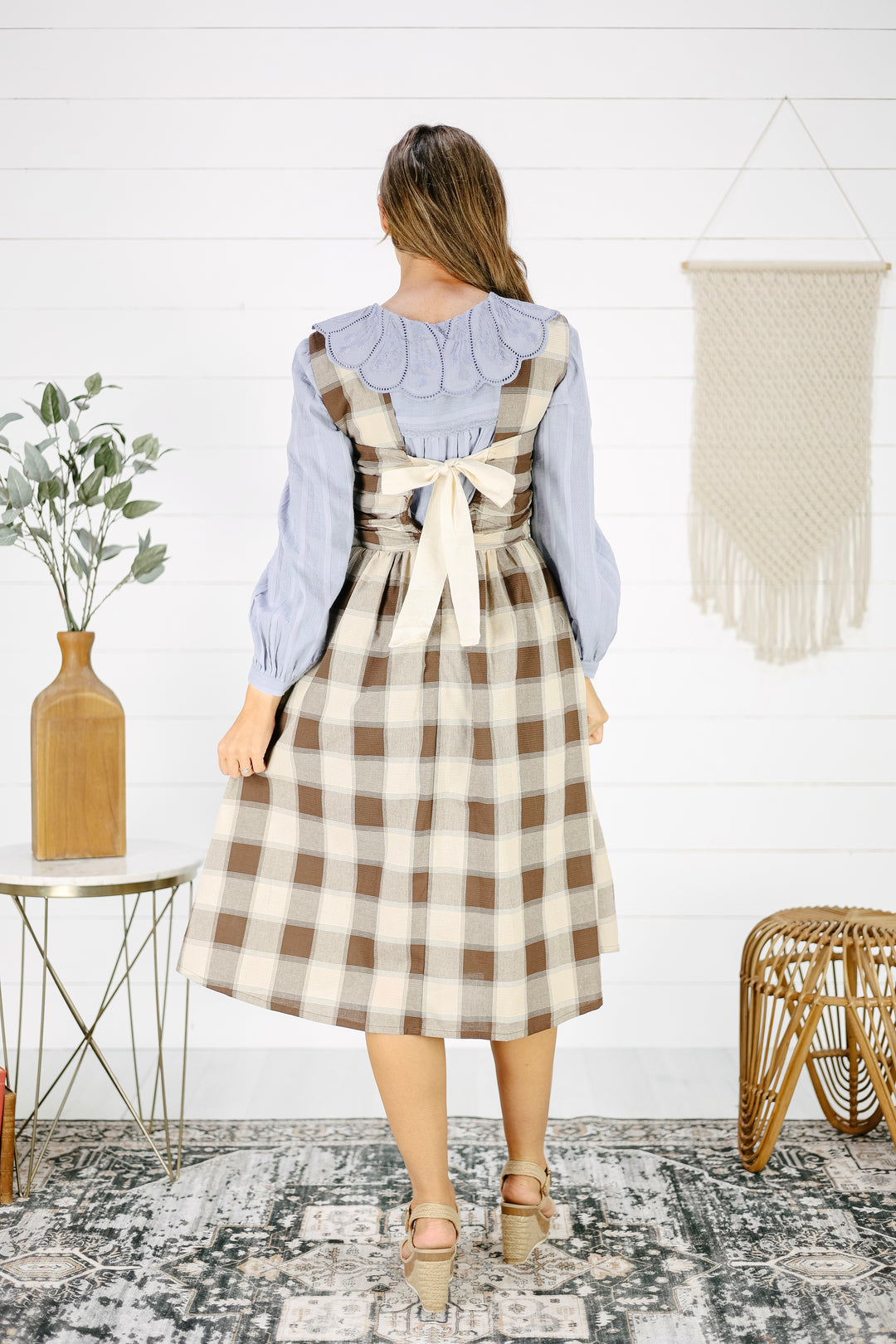 Kennedy Bow Tie Midi Dress - Brown
