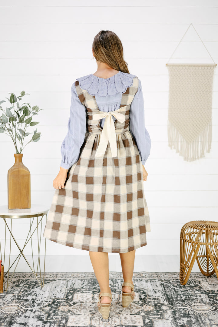 Kennedy Bow Tie Midi Dress - Brown