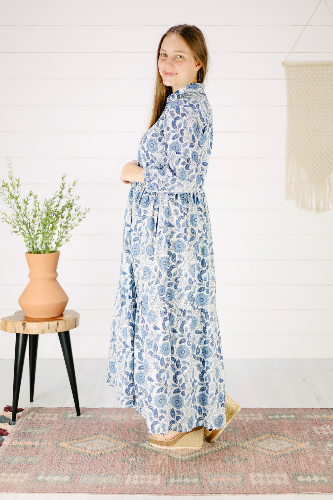 Slayte Hand Screen Printed Maxi Dress- Blue