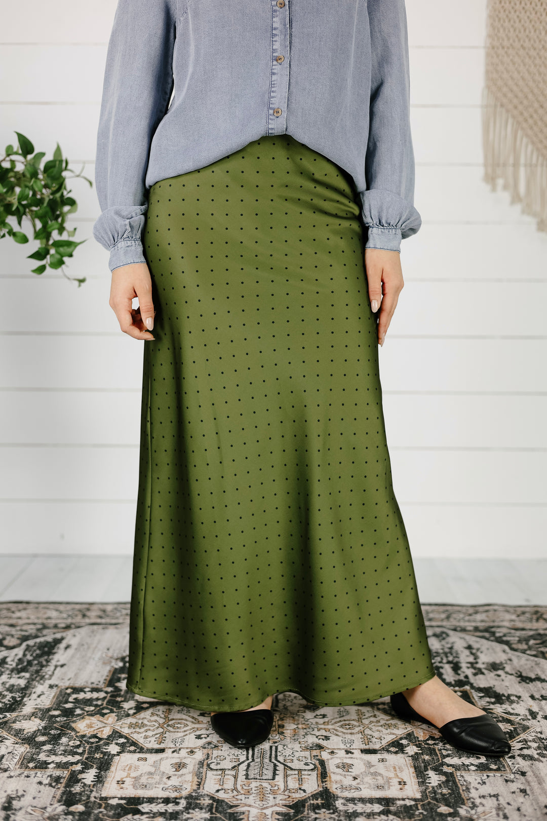 Clark Polka Dot Satin Skirt - Olive