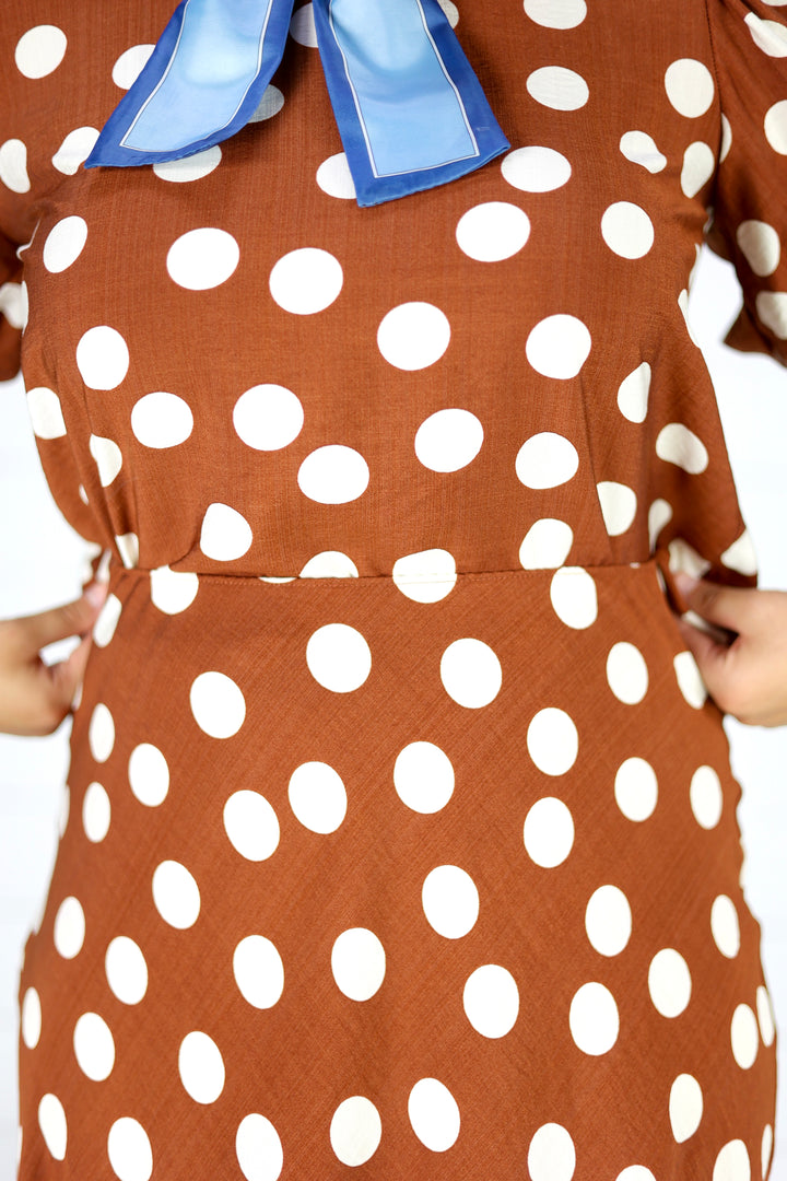 Rosalind Polka Dot Midi Skirt- Brown