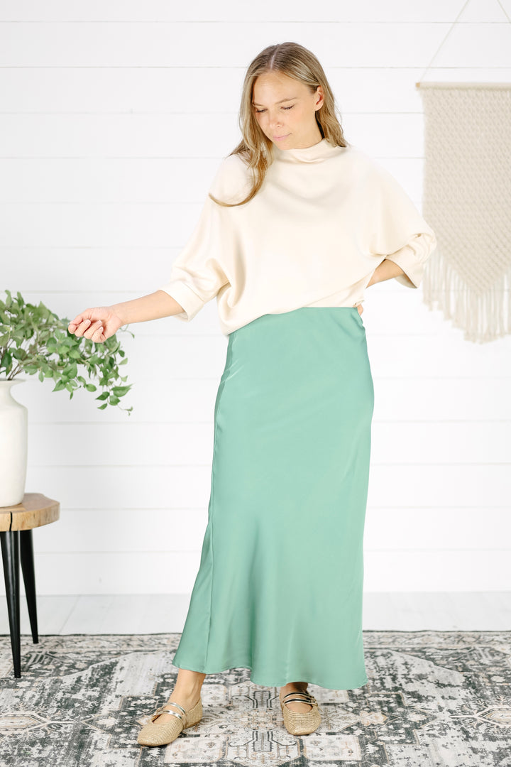 Lilith Satin Maxi Skirt - Sea Green