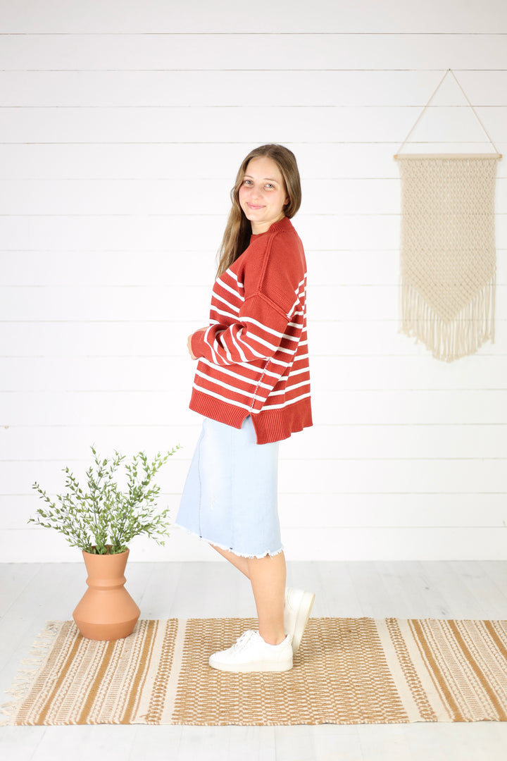 Fiora Stripe Sweater- Rust