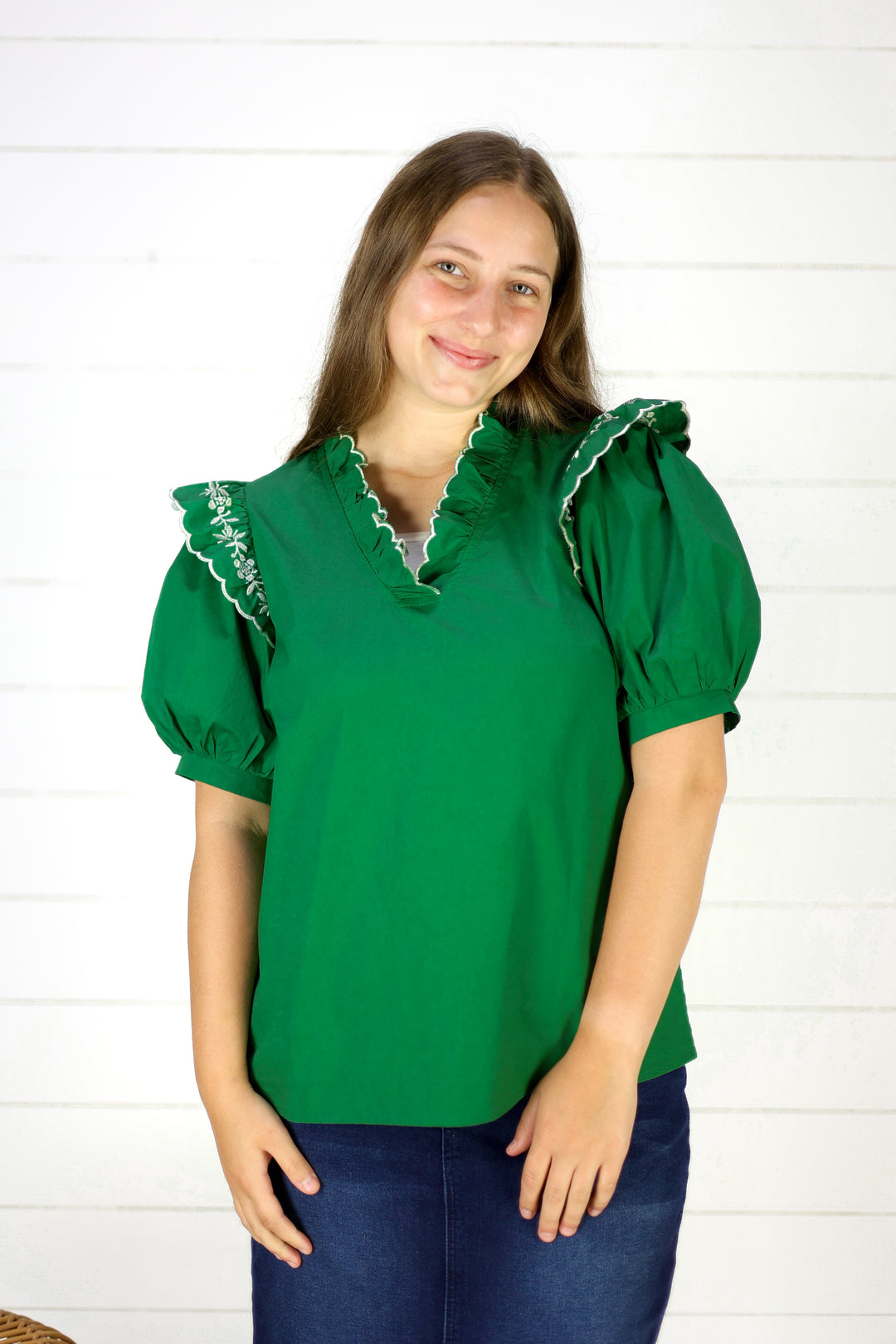 Tinley Embroidered Blouse- Emerald Green