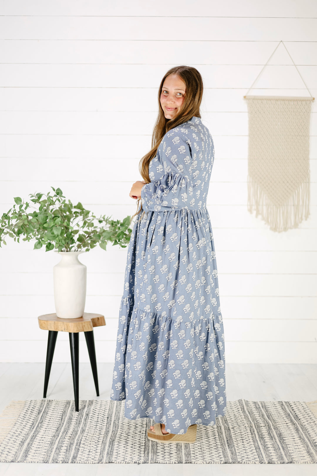 Emmarie Hand Screen Printed Maxi Dress-Blue