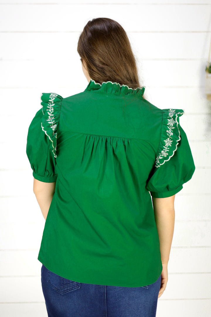 Tinley Embroidered Blouse- Emerald Green