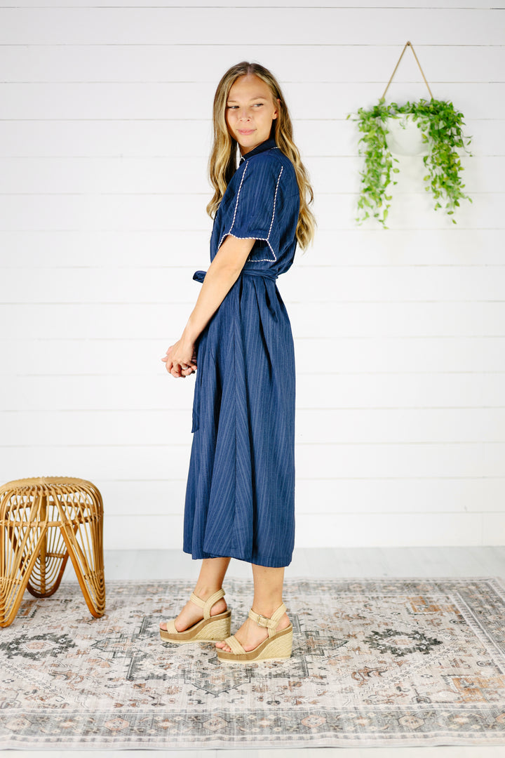 Ginelle Button Down Midi Dress- Navy