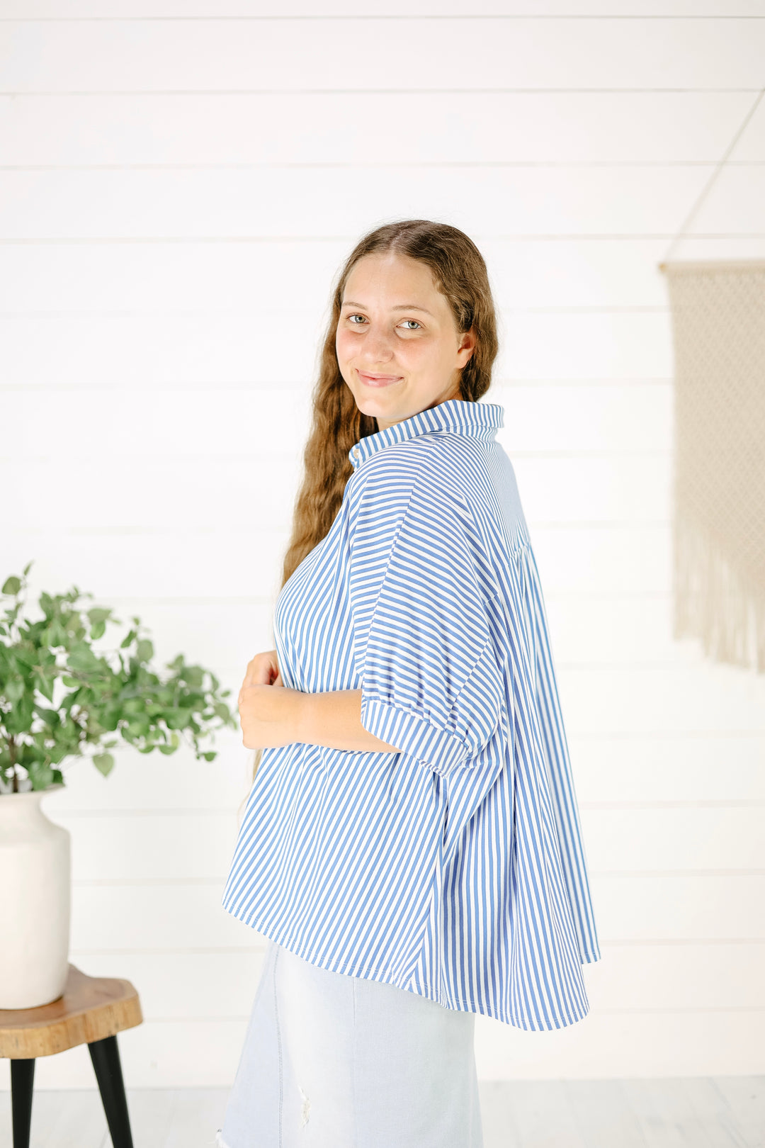 Constance Stripe Top-Blue