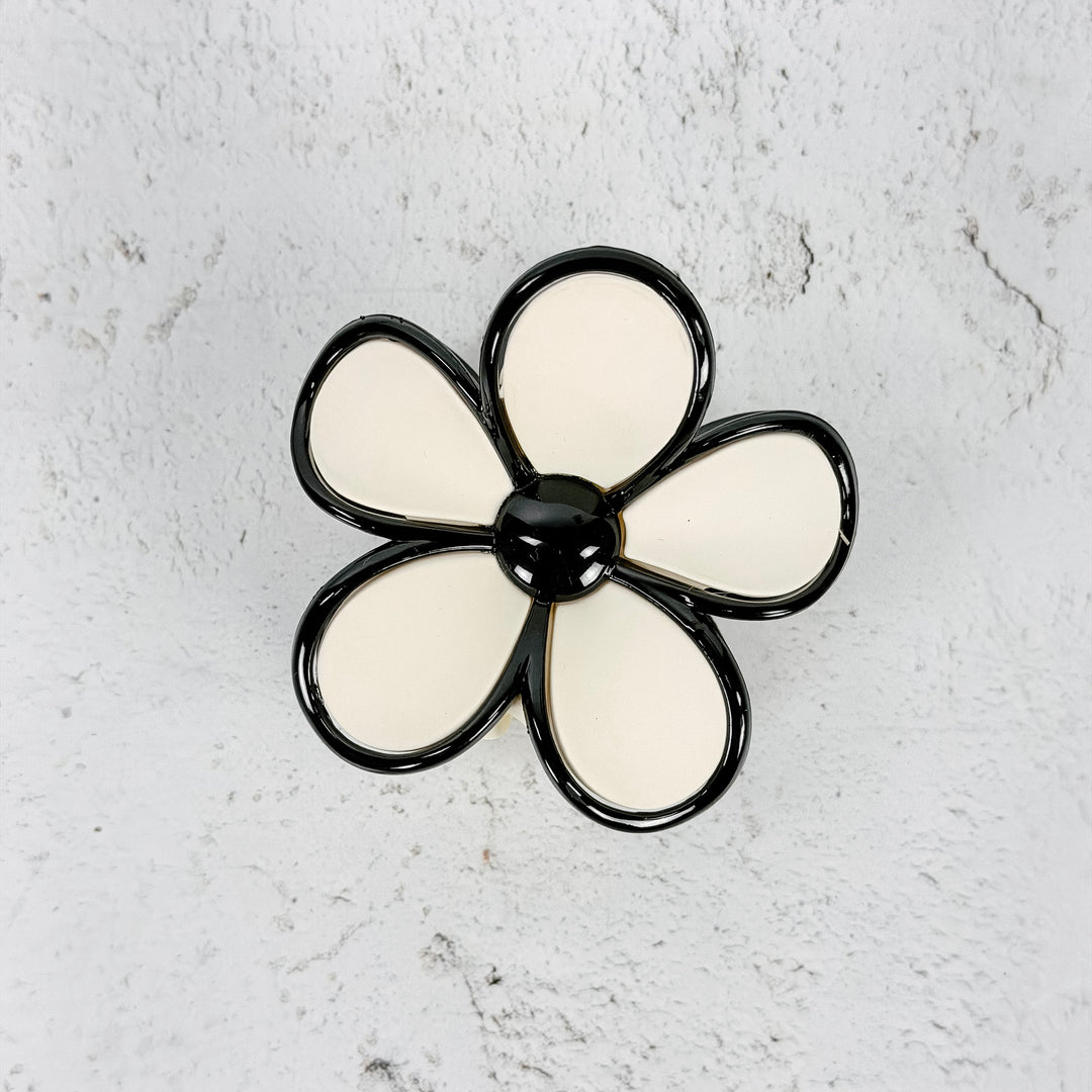 Daisy Flower Hair Clip – Black &amp; Cream