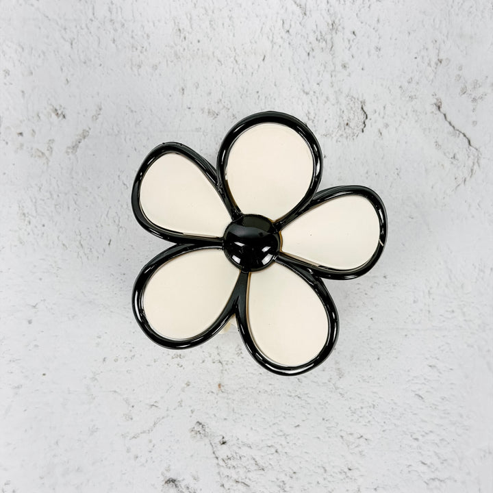 Daisy Flower Hair Clip – Black &amp; Cream