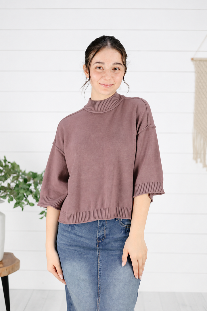 Kimmie Mock Neck Top - Mocha