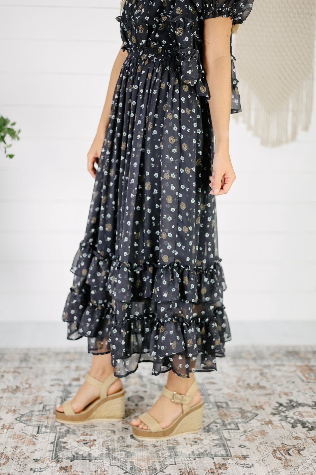 Leona Floral Midi Skirt- Navy