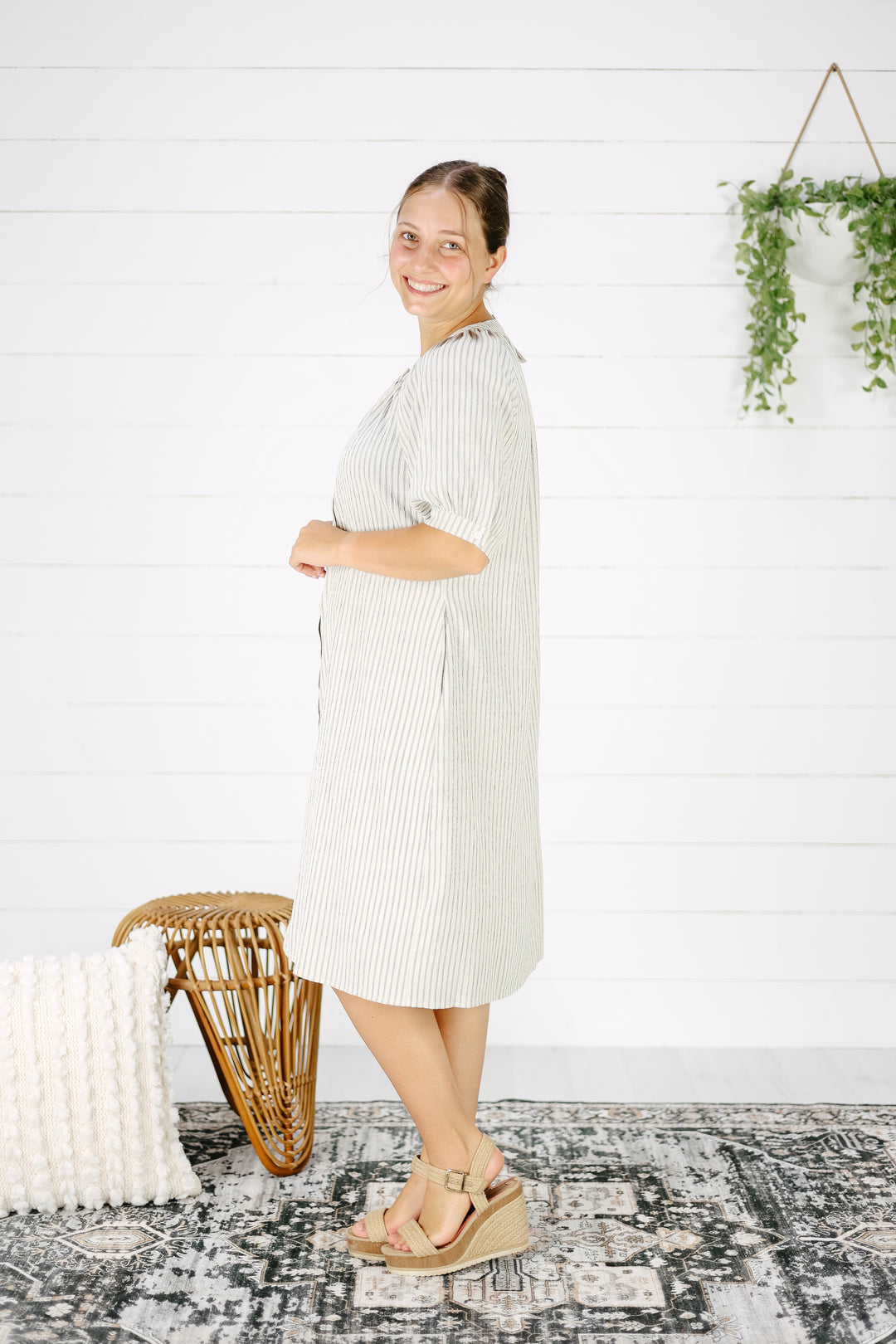 Elaine Stripe Midi Dress- Black