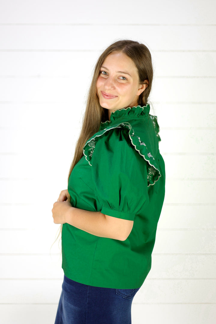 Tinley Embroidered Blouse- Emerald Green