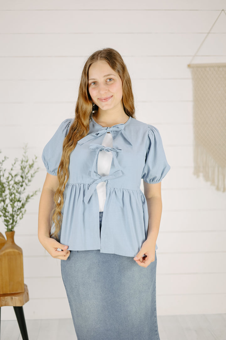 Arielle Tie Front Cardigan- Blue