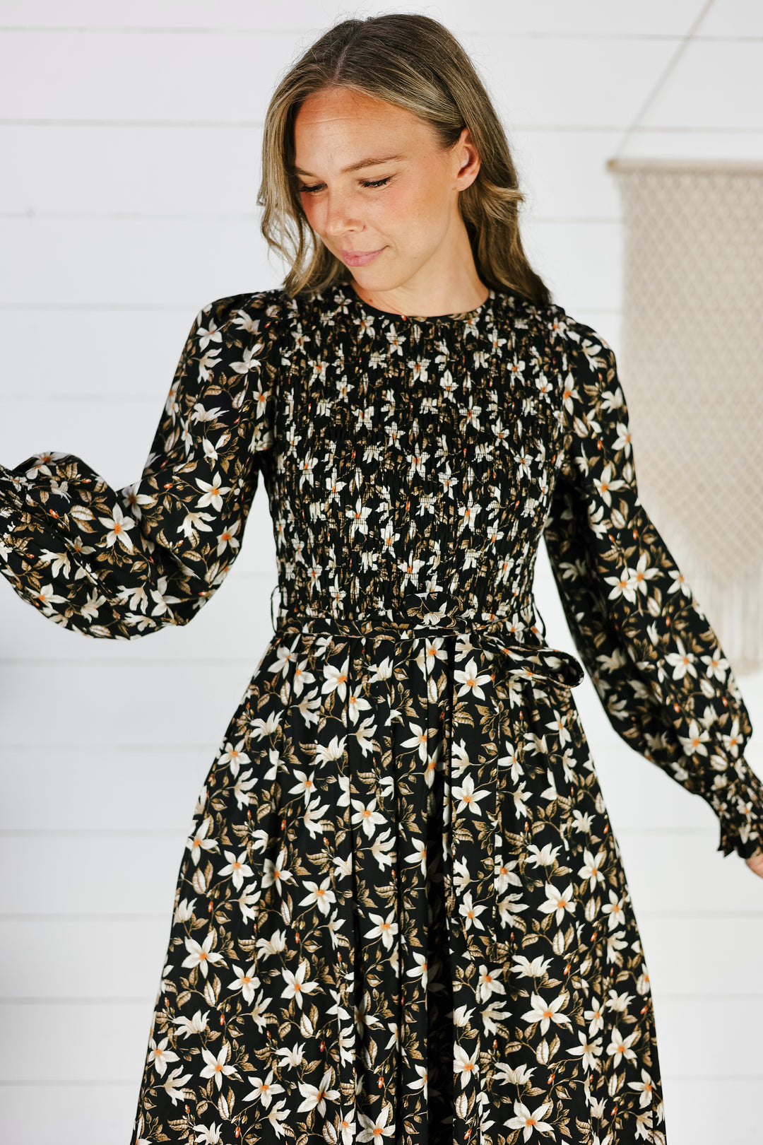Kambree Floral Midi Dress - Black