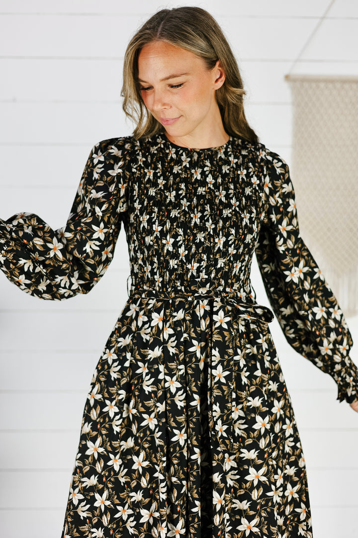Kambree Floral Midi Dress - Black